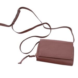 Lucky Brand Brown Pebbled Leather Flap Crossbody Bag Minimalist NEW